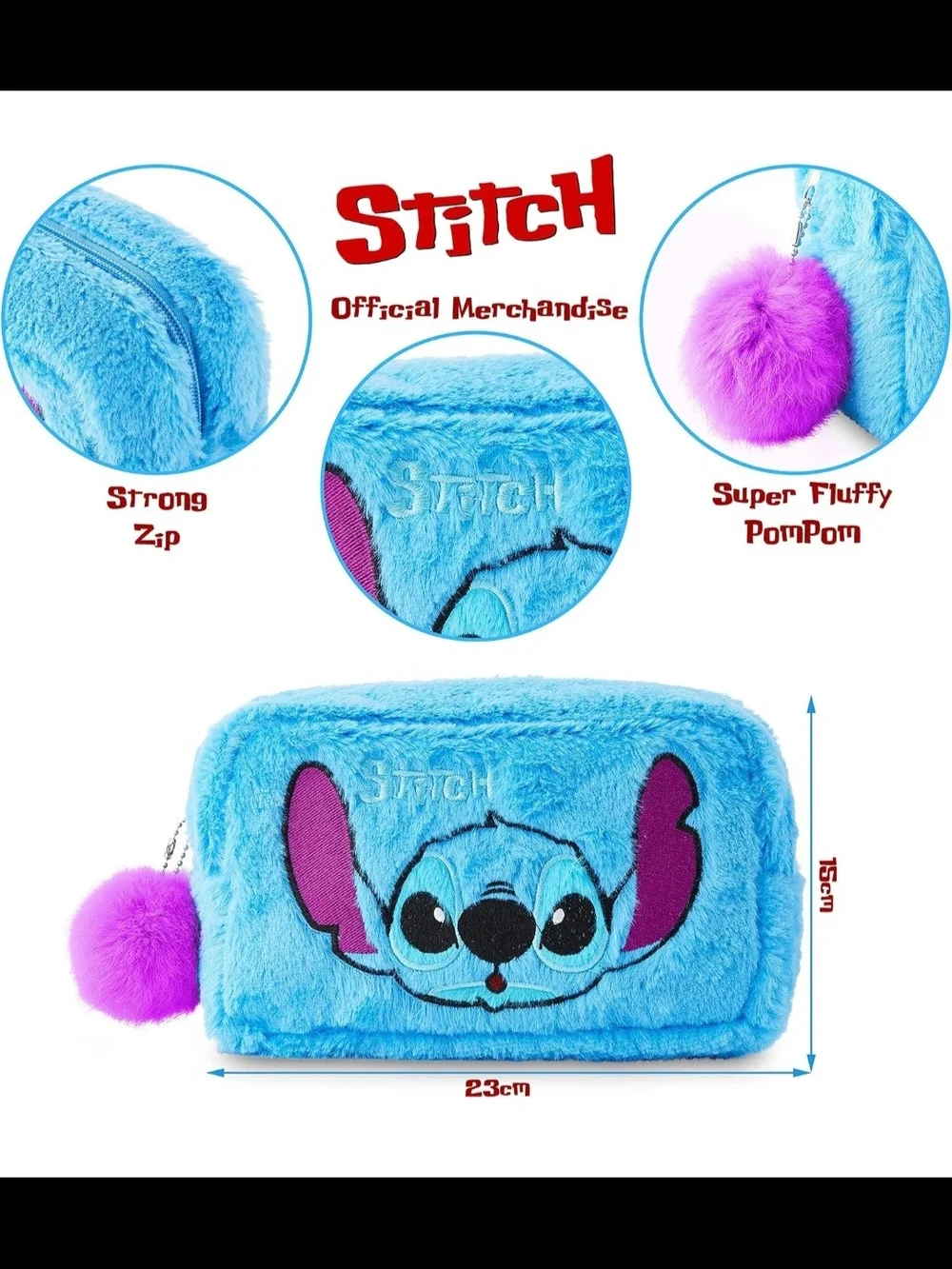 Stitch Plush Case/Bag with Purple Pom Pom